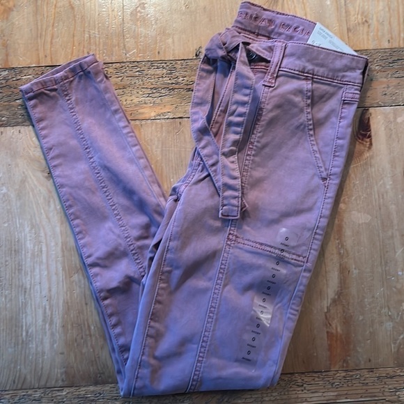 NWT American Eagle Hi Rise Belted Jegging Super Stretch Mauve 0 25W Short - Picture 8 of 12